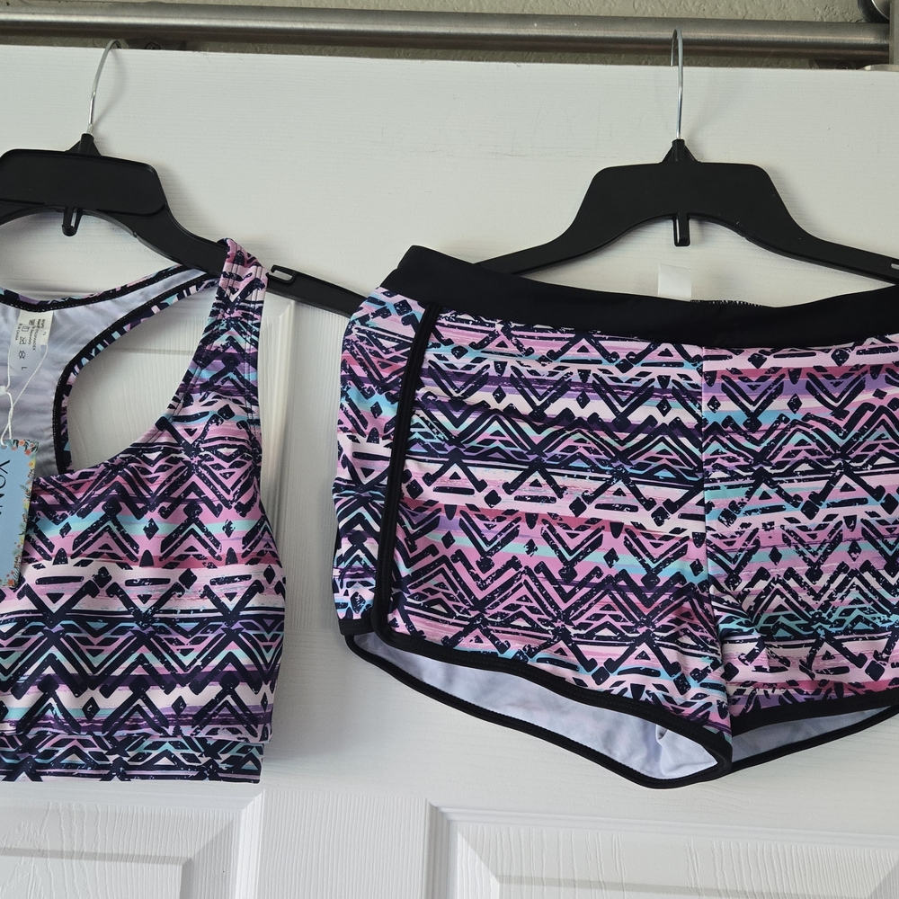 NWT‎ Younique Pink and Purple Geometric Bikini Set-L. act45